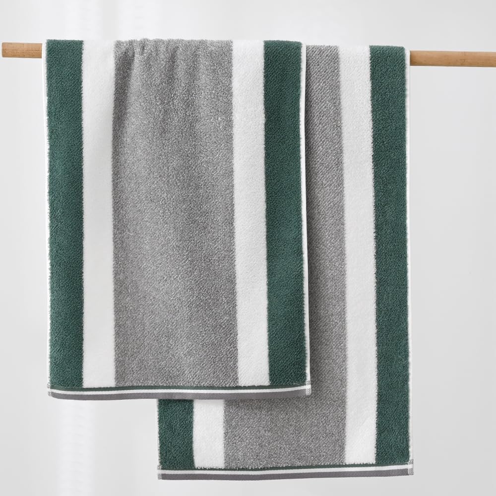 YiLUOMO Green Striped Pattern Hand Towels Set of 2 Super Soft 100% Cotton Highly Absorbent Quick Dry Hand Towel for Bathroom Decorative 13 x 29 Inch - Image 4