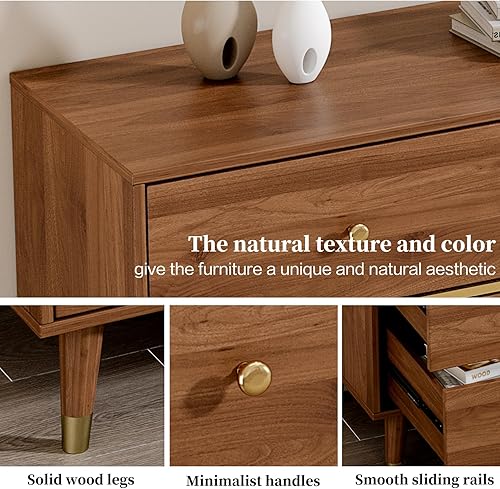 Miniatura 60 de Cómoda de 6 cajones, cómoda de mediados de siglo de 47 pulgadas de ancho, cómoda de madera para dormitorio con 6 cajones de almacenamiento para