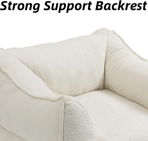 Miniatura 3 de Luccalily Puf relleno de espuma de alta densidad para sala de estar, sofá grande con reposapiés y reposabrazos para dormitorio (beige)