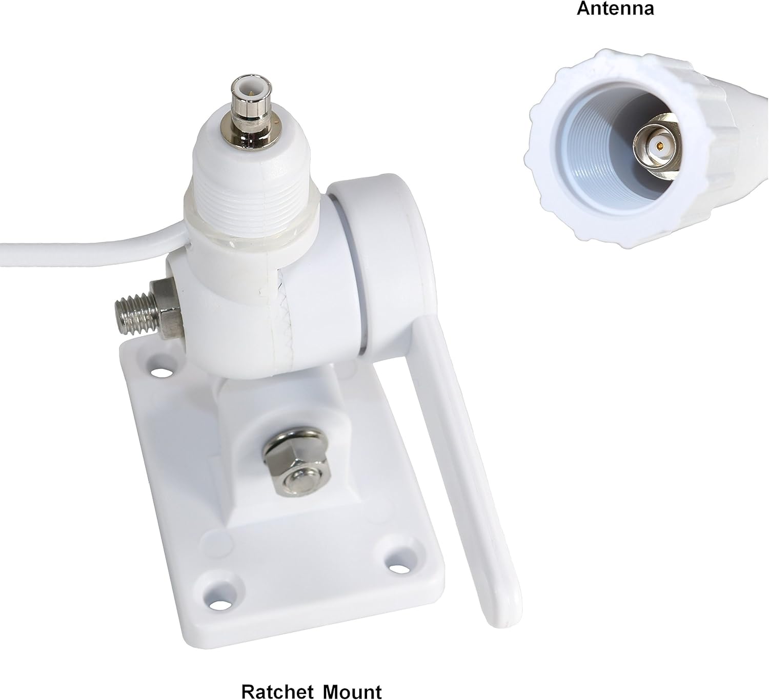 TRAM(R) Gain Marine Antenna with Cable Built-in to Ratchet Mount 1616 5 ft VHF 3 Dbd, Silver