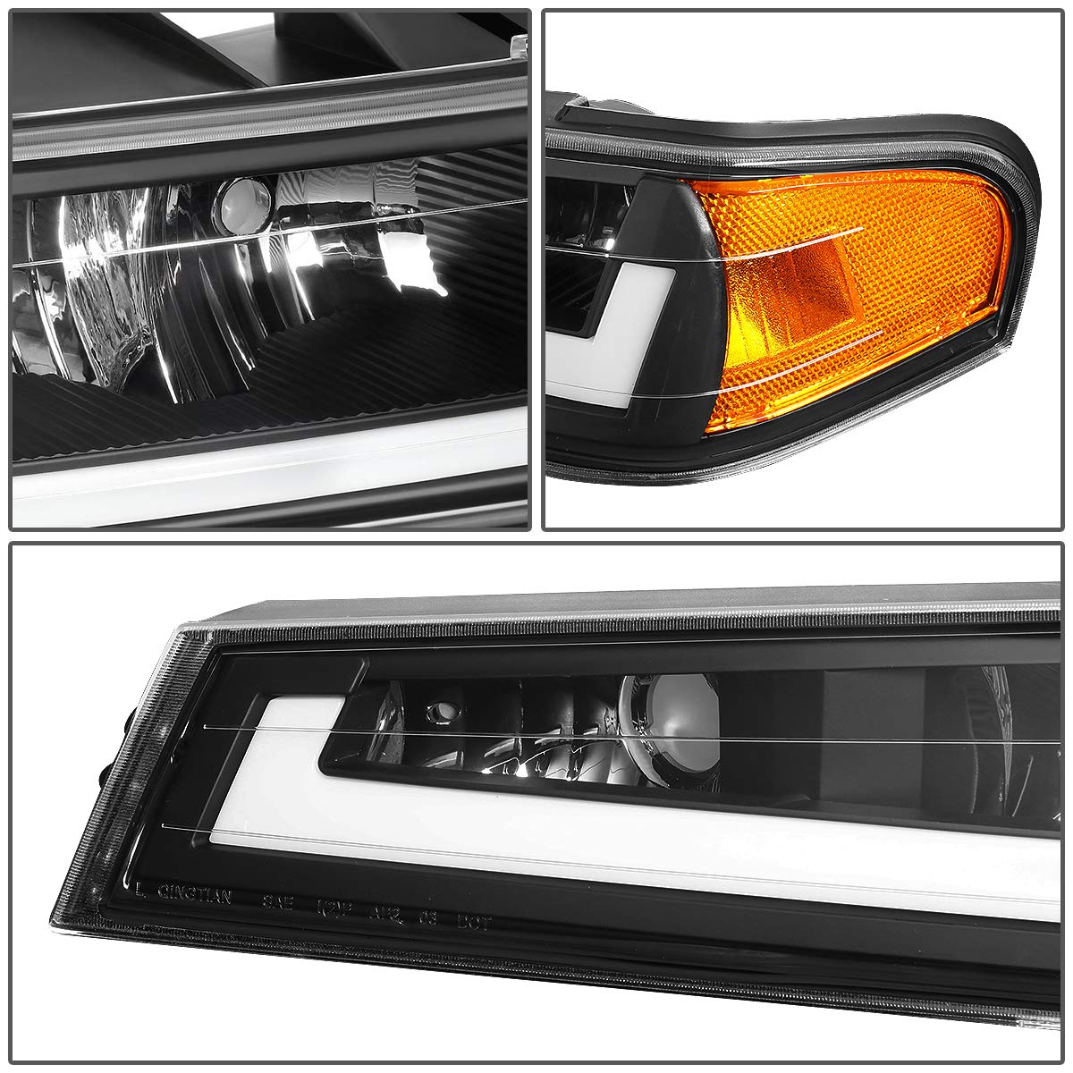 Amazon | ブラックハウジングアンバーコナーLEDDRLヘッドライト+