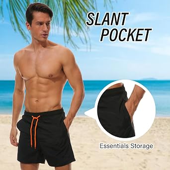 Mens Swimming Shorts Waterproof Quick Dry Swimming Trunks Surfing Board Shorts Beach Shorts with Mesh Lining 3 Pockets