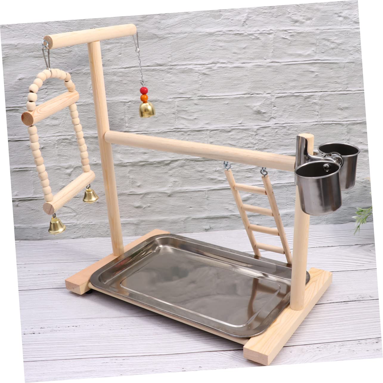Hemobllo Vogelspielzeug Papageienspielplatz mit Holz und Edelstahl Schaukel und Leiter für Käfig und Garten Wellensittiche Zubehör Käfig Zufällige Farbe