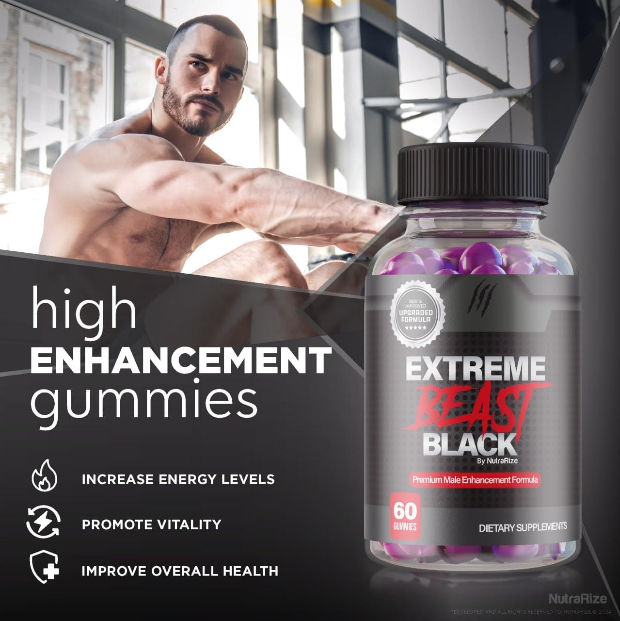 (3 Pack) Extreme Beast Black Gummies - Extreme Beast Black Supplement for Men, A Daily Formula for Peak Performance, Extreme Beast Black Premium Formulation, ExtremeBeast Reviews (180 Gummies)