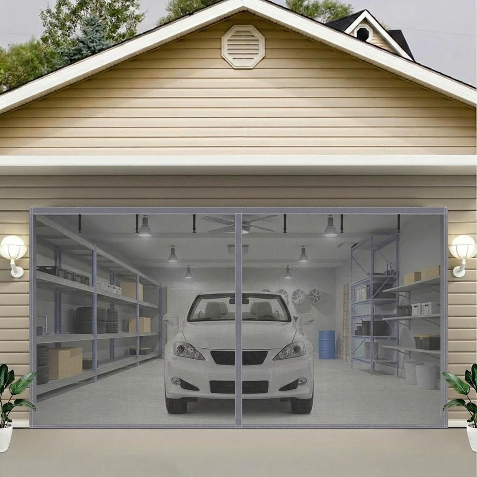 Rideau moustiquaire magnétique gris 244x213cm pour aérer le garage librement
