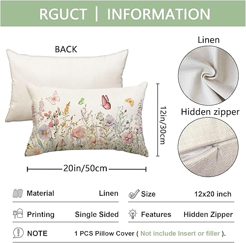 Miniatura 5 de Rguct Fundas de almohada de primavera de 12 x 20 pulgadas, diseño de flores de acuarela decorativas para verano, para decoración de sofá