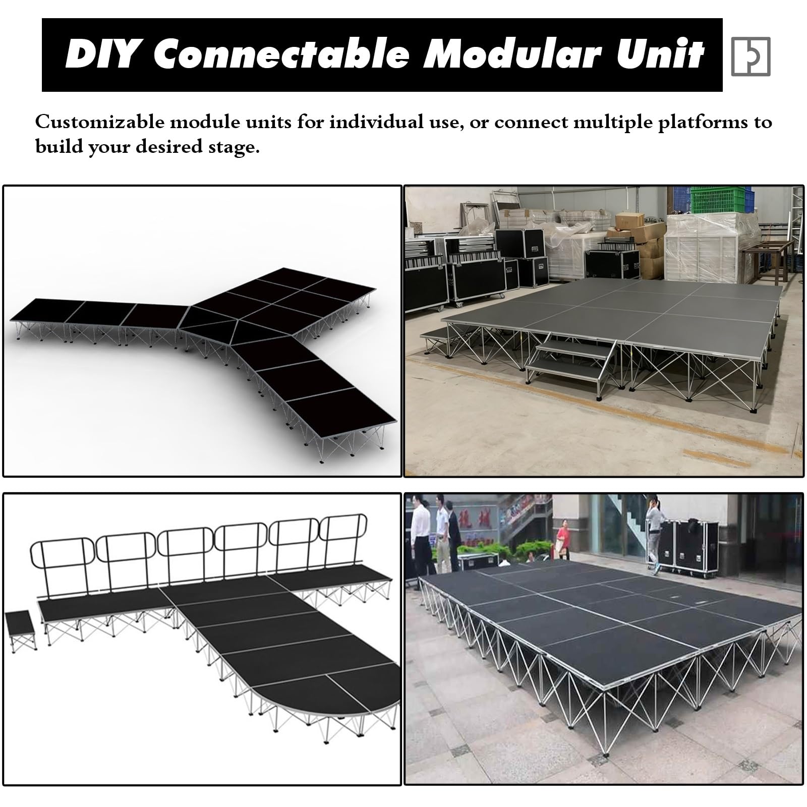 Palco Modulare Piattaforma per palco pieghevole grande da 30, 39, 50, 100, 122 cm, unità modulare, supporto per palcoscenici retrattili compatto in alluminio(H - 16 in/40 cm,20x39in/50x100cm)