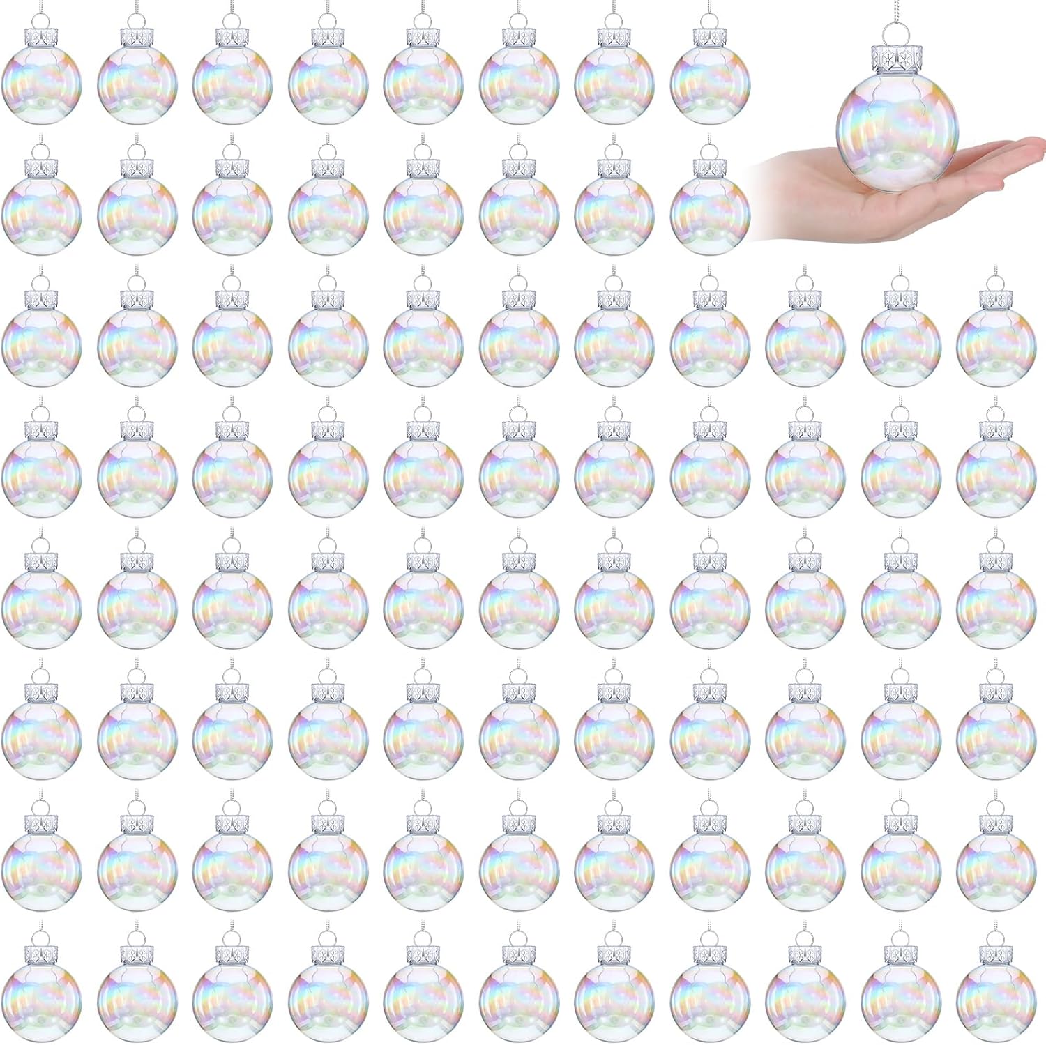 Funtery 24 Pcs Christmas Iridescent Clear Ornaments Balls Iridescent Christmas Balls for Tree Crafts Fillable Transparent DIY Hanging 2.5 Inch Rainbow Ball for Holiday Decor (Iridescence Style)