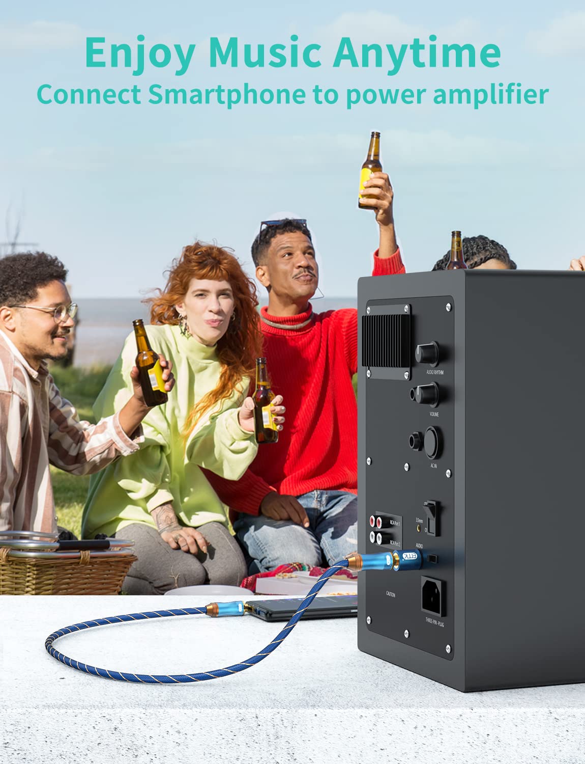 EMK 6.35mm 1/4 Male to 3.5mm 1/8 Female Stereo Headphone Adapter Audio Jack Plug Gold Plated for Home theatres, Speakers, Bass Amplifiers, Recorders, Mixers (2Pack- Blue)