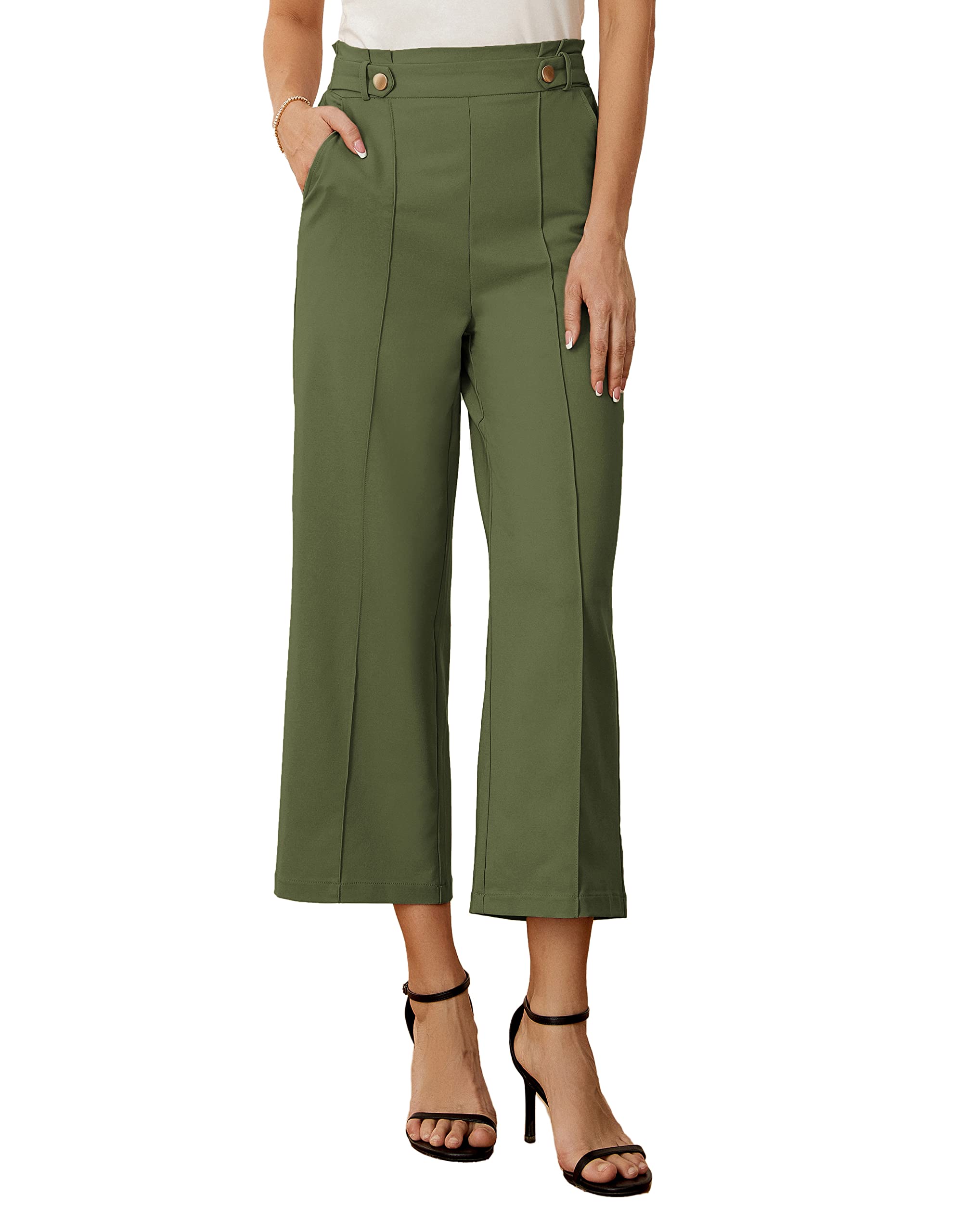 GRACE KARIN Women's Straight Leg Cropped Pants Elastic Waist Business