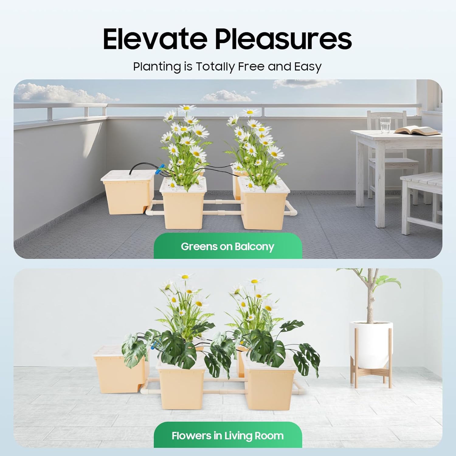 5 Buckets Drip Growing System, Indoor Outdoor Hydroponic Plant Buckets Kit Top Feed Drip Hydroponics Growing System, Recirculating Deep Water Culture Hydroponic Bucket System