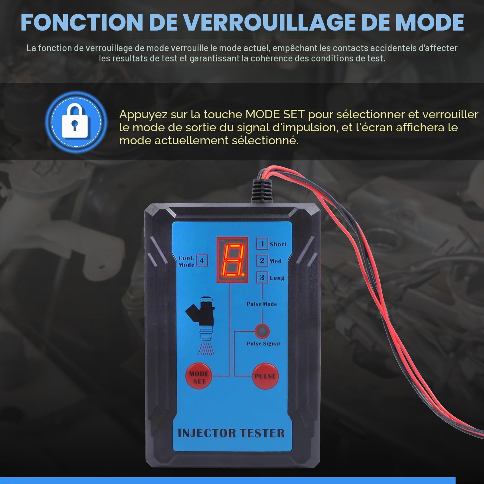 Testeur d'injecteur de carburant de voiture 12 V - 8 modes d'impulsion - Appareil de diagnostic d'injection de carburant avec 4 adaptateurs de tuyau