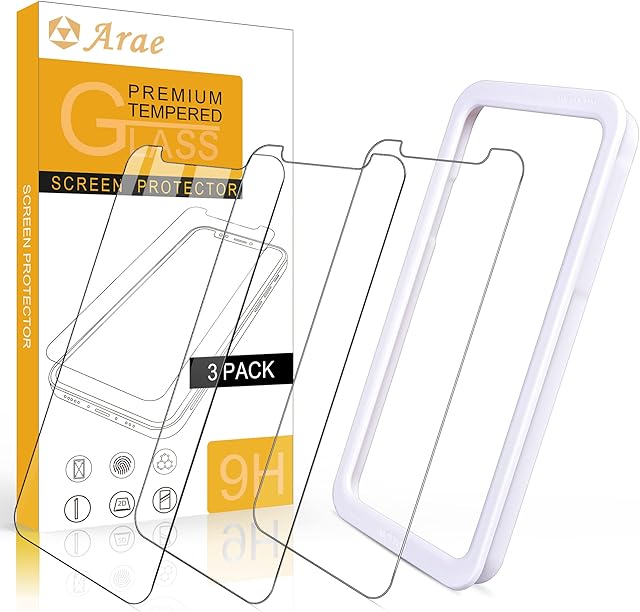 Arae 3 Pack Screen Protector for iPhone 12/ iPhone 12 Pro 6.1 Inch, Tempered Glass with Alignment Frame Bubble-Free Anti-Scratch HD Clear