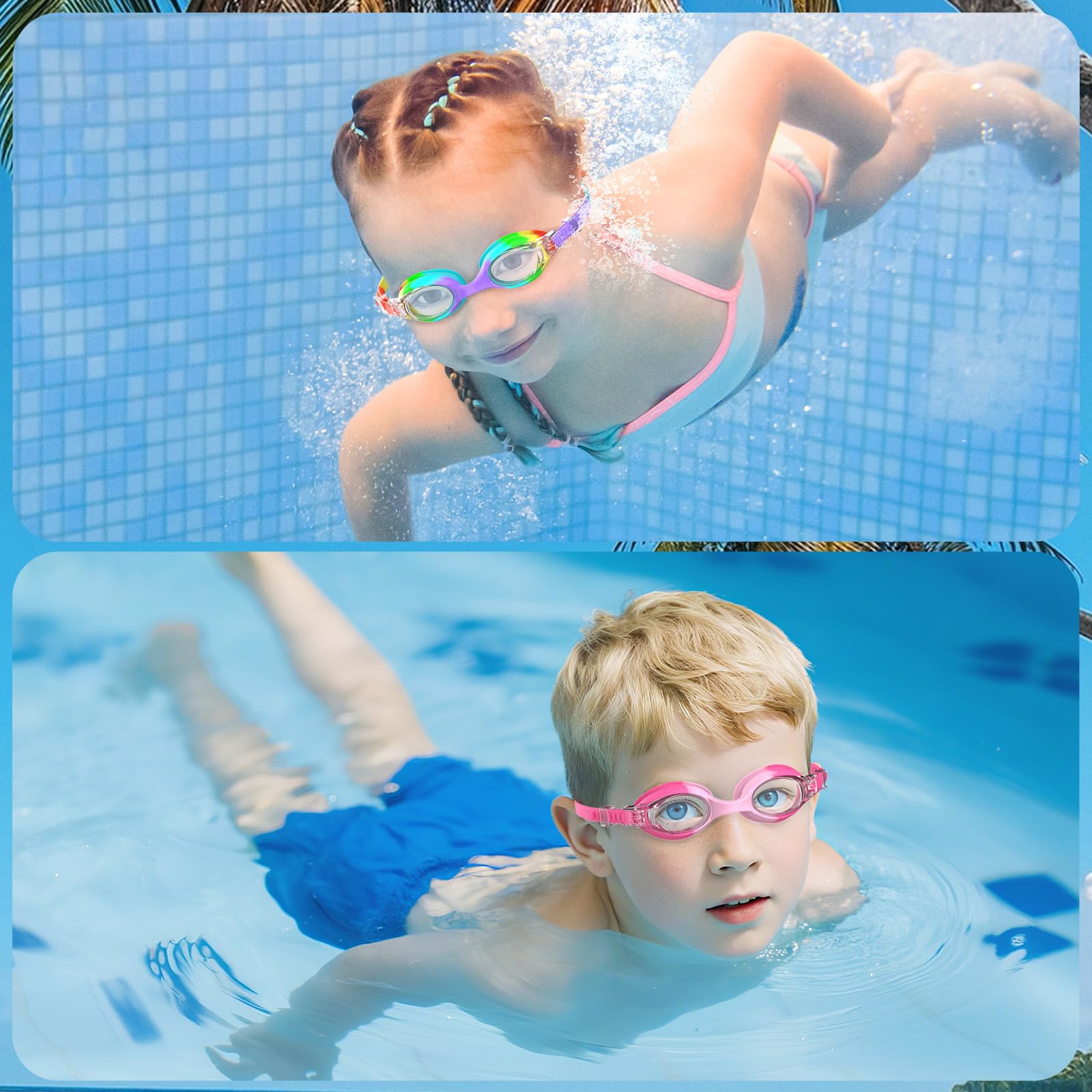Occhiali Nuoto Bambini, Anti-Fog con Visione Chiara, Protezione UV, Guarnizione in Silicone, Piccolo Telaio Occhiali da Nuoto Unisex per Bambini da 6 a 14 anni