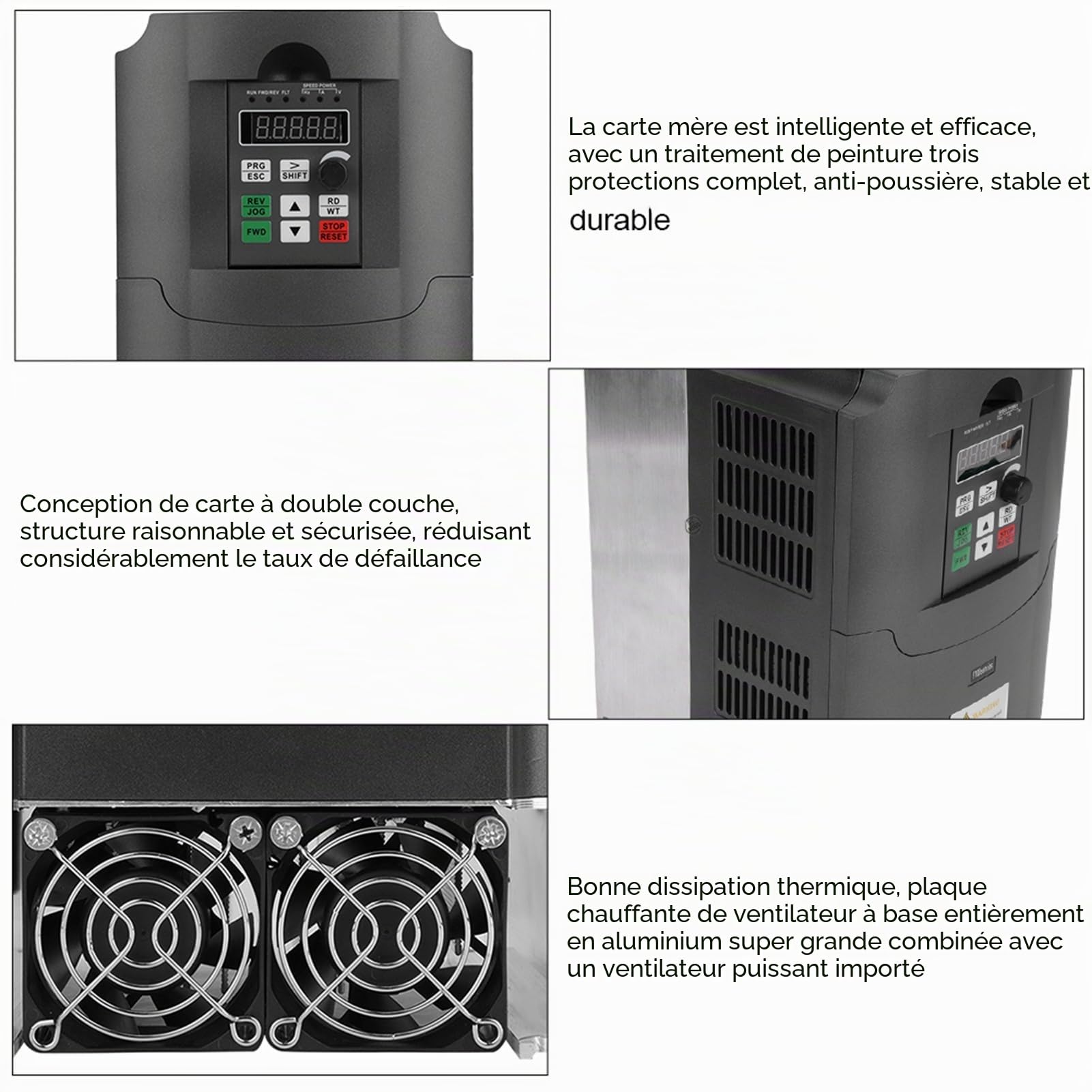 Convertisseur de Fréquence VFD 7.5KW, Entrée Monophasé 220VAC Sortie Triphasé 380VAC, Prévention de Déclenchement, pour Moteur à Triphasé