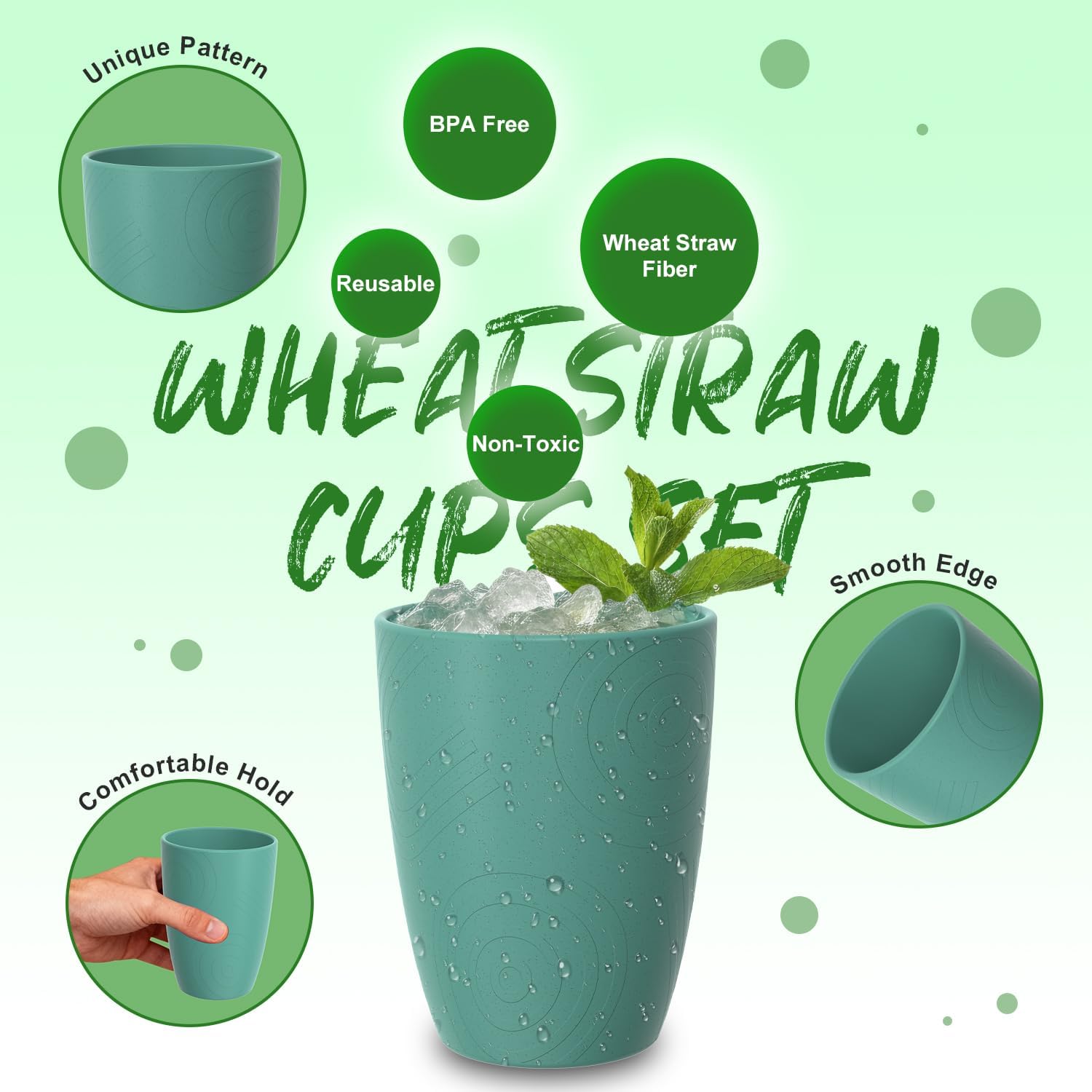 Wheat Straw Cups, Plastic Cups Reusable, Unbreakable Drinking Glasses Set of 6, Plastic Cups for Kitchen Camping Outdoor, 16 OZ Dishwasher Safe Tumblers & Water Glasses, Multi - Image 2