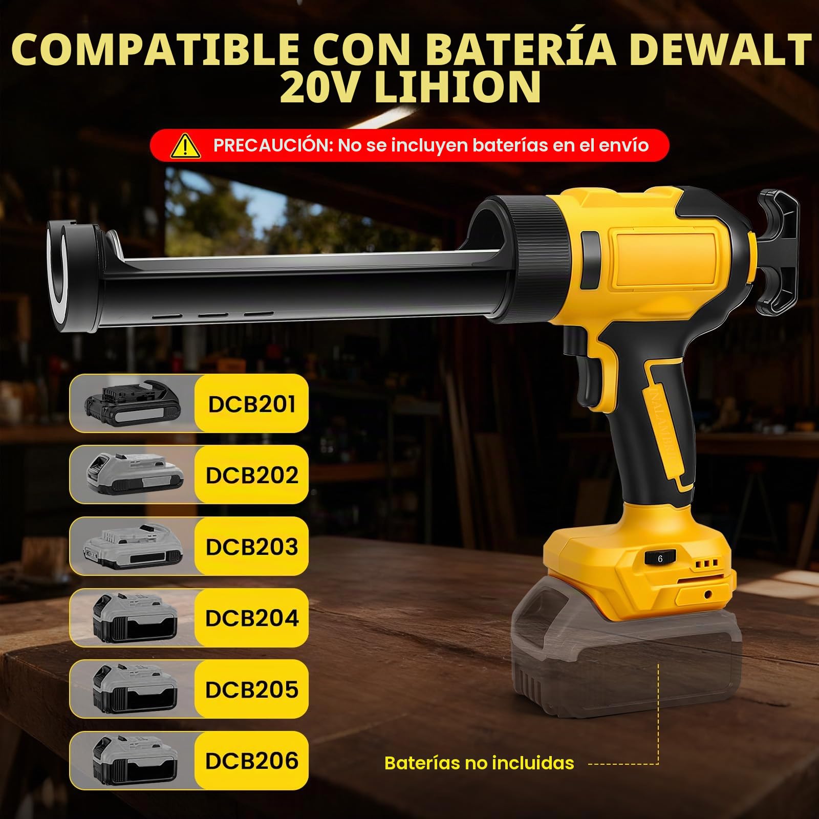 Pistola Selladora Inalámbrica para Dewalt 20V (sin Batería) | Pistola de Calafateo Eléctrica, 6 Velocidades Ajustables, Pantalla Digital y Luz LED, para Rellenar y Sellar