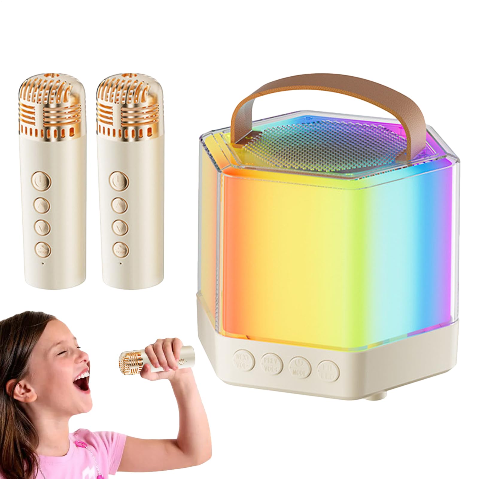 Maszyna do karaoke, zestaw mikrofonów i głośników, oświetlenie RGB 2 | bezprzewodowe mikrofony, zestaw głośników karaoke dla lepszej atmosfery imprezowej