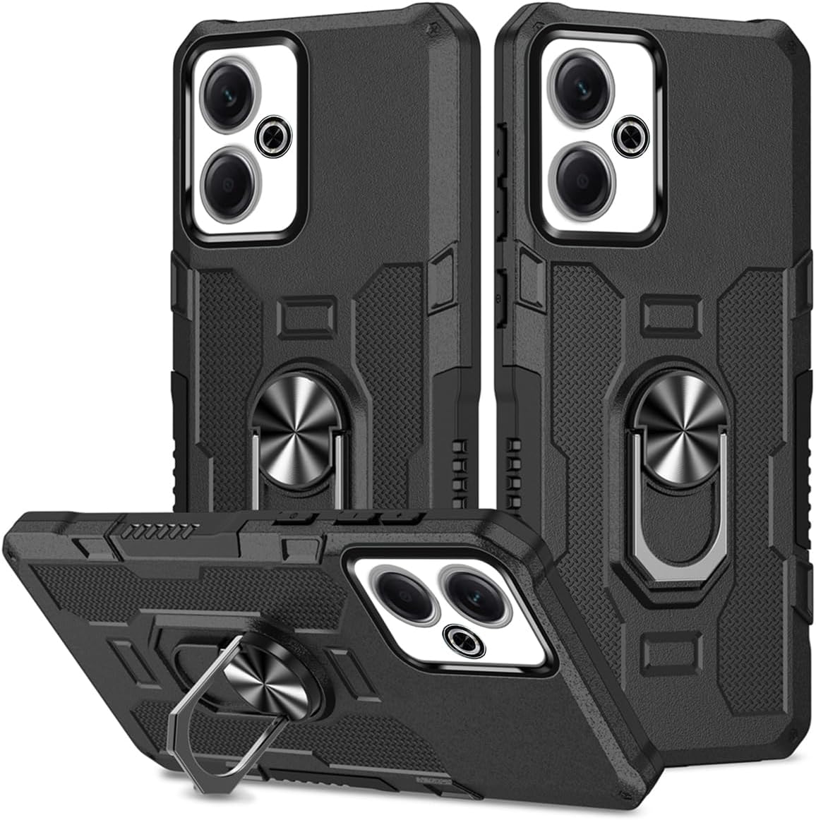 Mobile Phone Case for Redmi 13 4G/2404ARN45A Case Robust Stand Holder with Built-in Magnetic Car Holder Shockproof Camera Protective Case for Xiaomi Redmi 13 4G Black