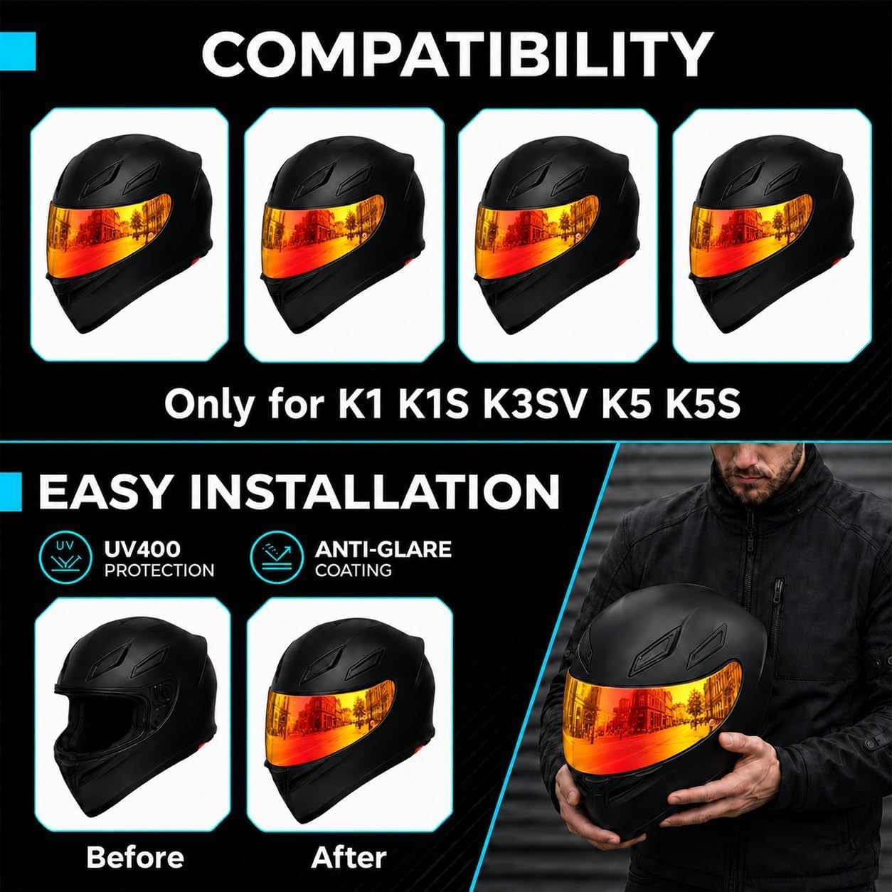PSLER k1s Visor - k1 Helmet Visor k3 sv Tinted Visor k5 Face Shield Replacement for k1 k1s k3 sv k5, Deep Red