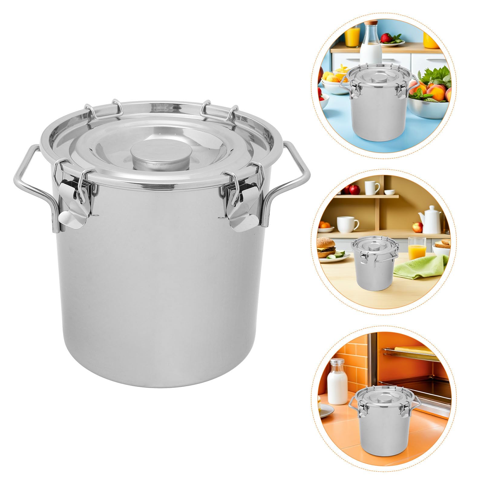 Zerodeko Seau en Acier Inoxydable 7 L Hermétique avec Couvercle à Loquet pour Stockage D'huile et Farine, Récipient Étanche pour Usage Domestique et Industriel
