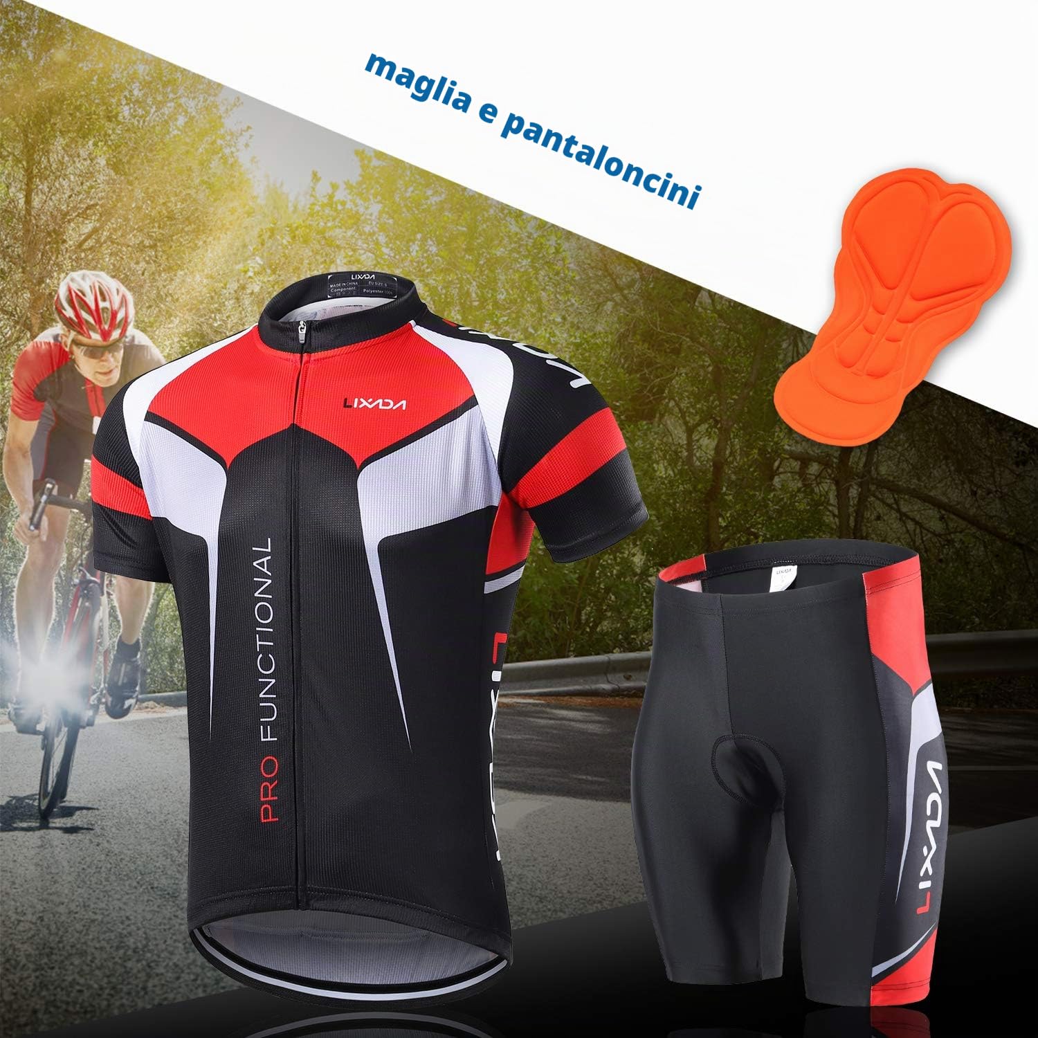 Lixada - Completo sportivo da ciclismo, da uomo, con maglia a maniche lunghe e pantaloni, in tessuto traspirante e ad asciugatura rapida, adatto per la primavera e l’autunno, Schwarz1, L