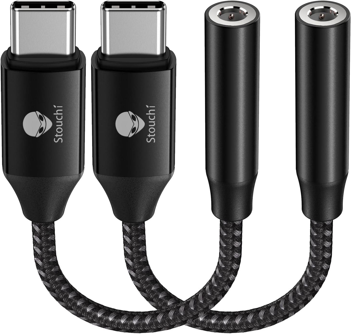 Stouchi USB C to 3.5mm Dongle Adapter, Type C Headphone Audio Jack Cable Cord Hi-Fi DAC Chip for iPhone 17/16 /15, Pixel 9/8 /7/6, iPad, Samsung Galaxy S25 S24 S23 Ultra (2, Black, 0.38ft*2)