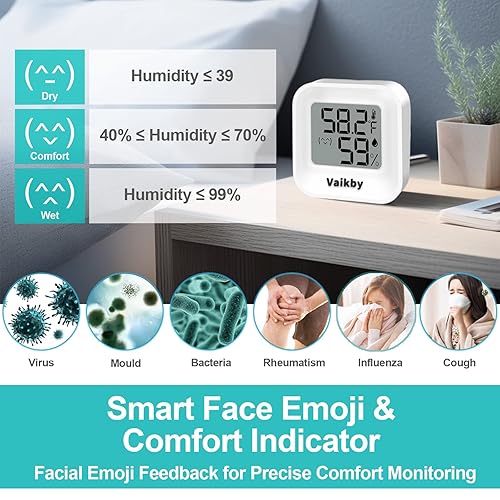 Miniatura 3 de Higrómetro de humedad para interiores, paquete de 4, termómetro de habitación para monitor preciso de temperatura ambiente, higrómetro digital con