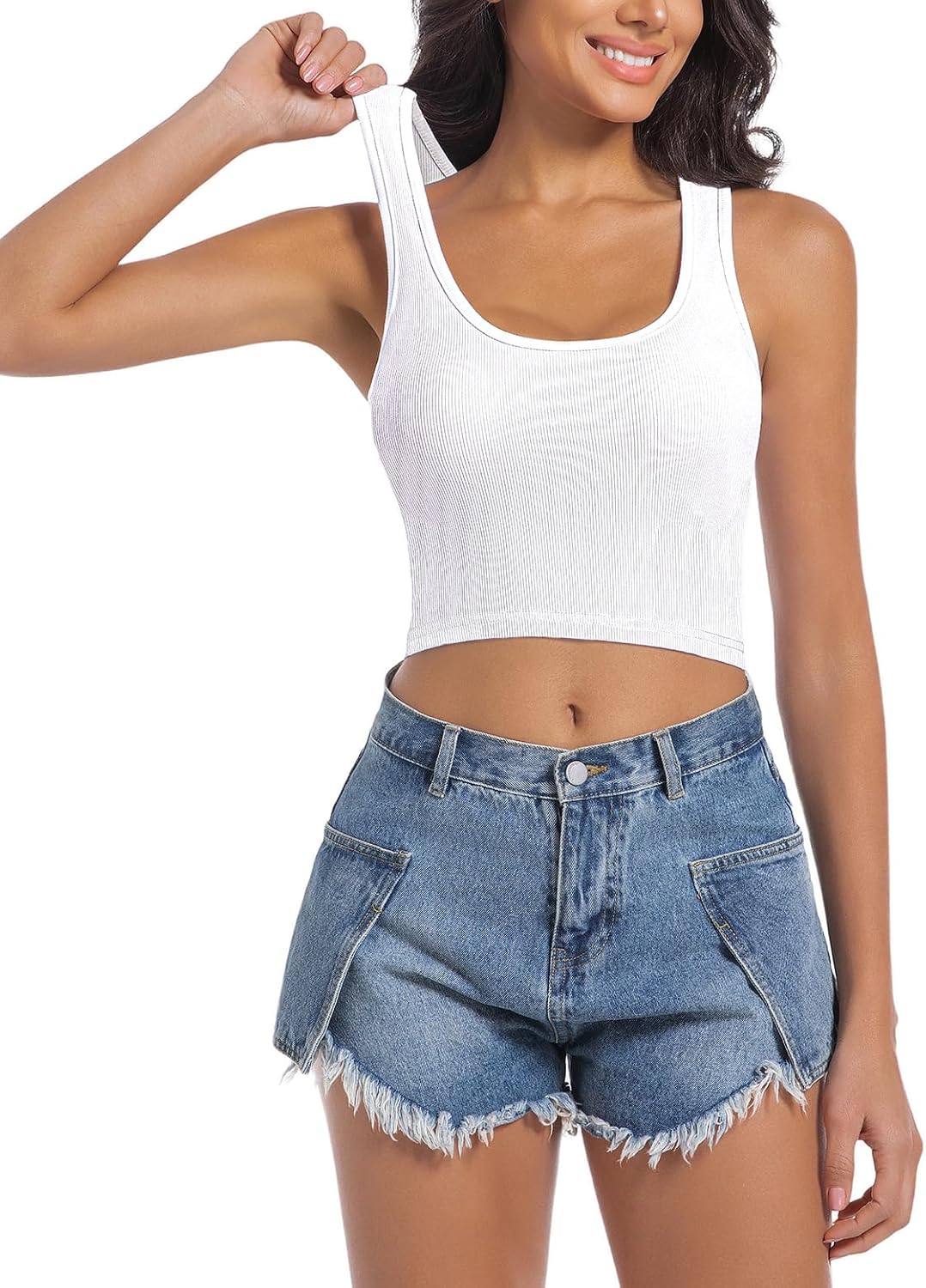 Women's Sleeveless Ribbed Crop Tops Crew Neck Stretchy Casual Basic Fitted Tank Top - Image 2