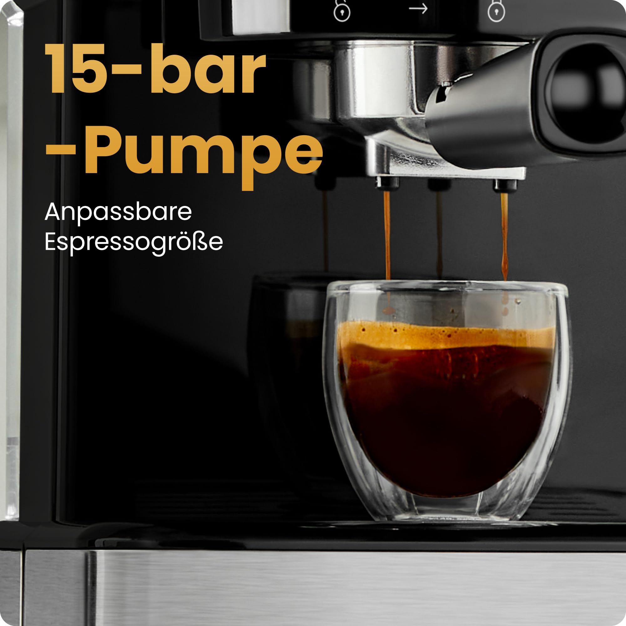 Chefman CraftBrew 15-Bar-Siebträgermaschine, 1,5L-Wassertank, Dampfstab | digitaler Touchscreen, Latte & Cappuccino, kompakt, abnehmbar, Edelstahl