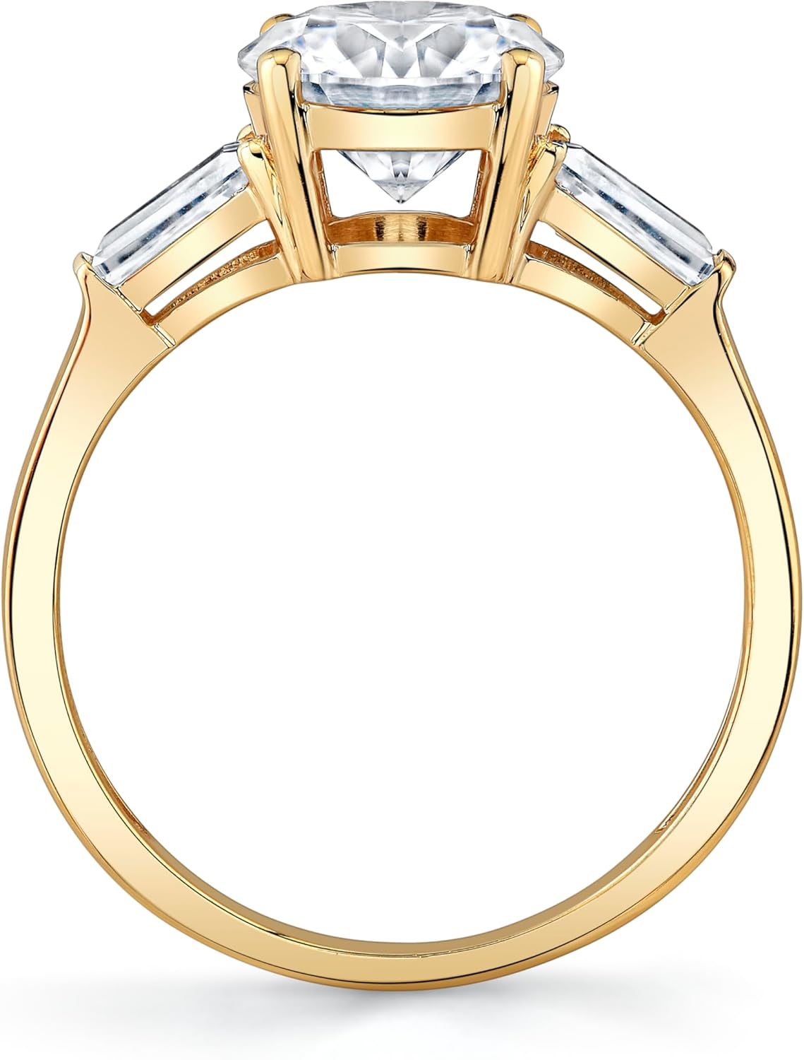 ISAAC WOLF Certified 10k Gold 2.50 Carat Round Tapered Baguette Genuine Moissanite Ring for women