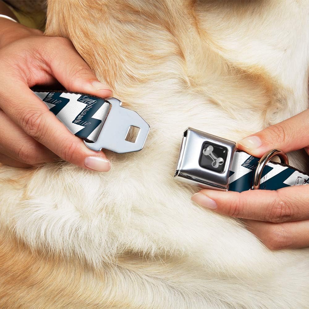 Buckle-Down Dog Collar Seatbelt Buckle Lightning Bolts Sketch Navy White 11 to 17 Inches 1.0 Inch Wide, Multicolor (DC-W31278-M)