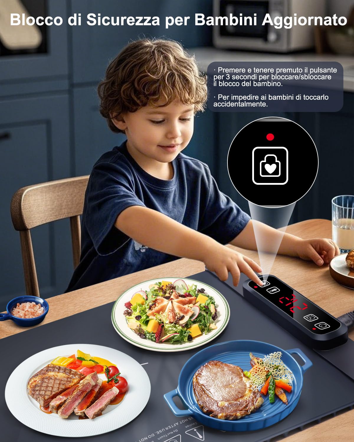 AUTOPkio Vassoio Riscaldante Elettrico, Tappetino Scaldavivande Pieghevole con 5 Temperatura & 4 Timer Auto-off Blocco Bambini per Buffet, Feste, Banchetto, Casa