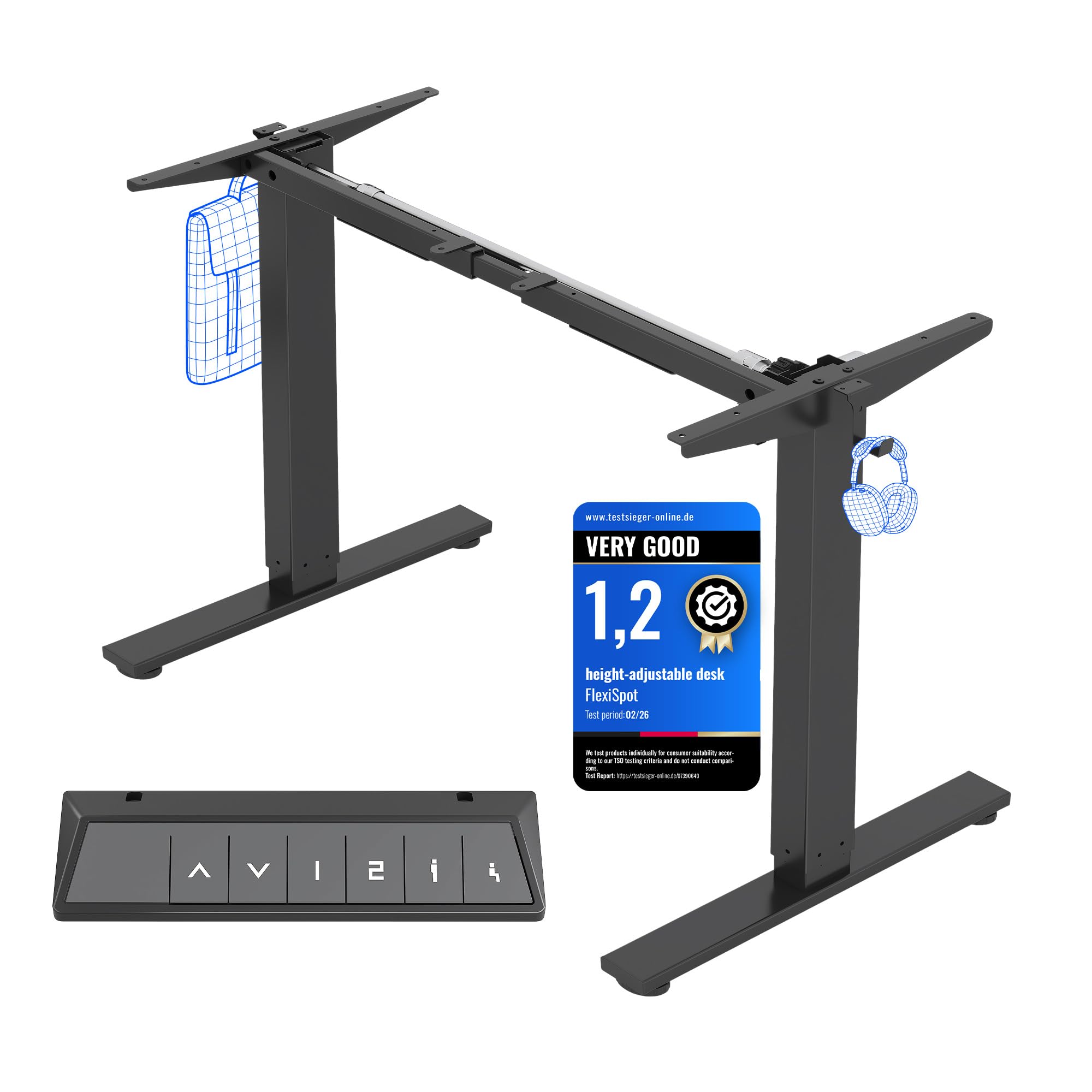 FlexiSpot Höhenverstellbarer Schreibtisch Gestell mit 2 Haken und Höhenmemory-Funktion & LED-Höhenanzeige, Elektrisch höhenverstellbare Tischbeine (Schwarz)