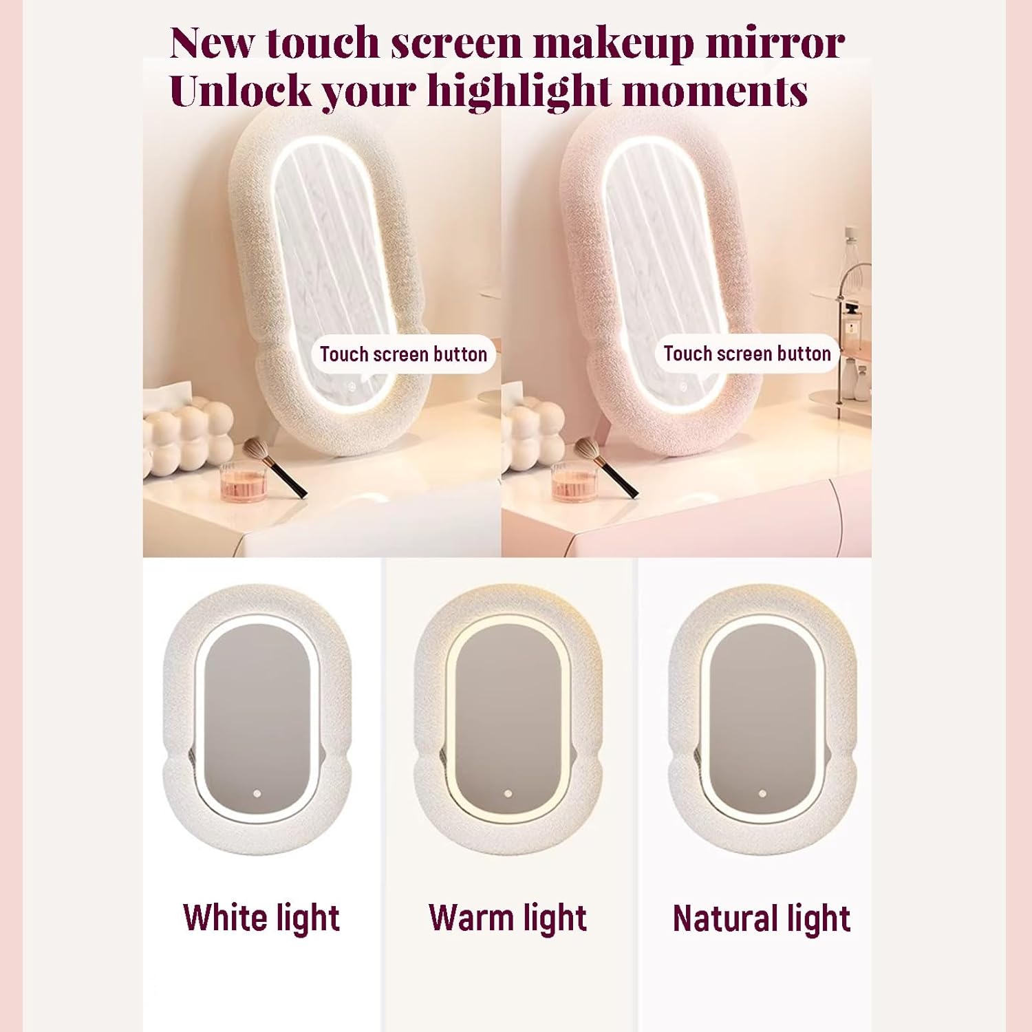 Vanity Desk with Mirror,Telescopic Dresser with 8 Drawers and 1Chair,3 Lighting Modes,Makeup Vanity Table Lots Storage,Gifts for Girls(A,Pink_100CM)