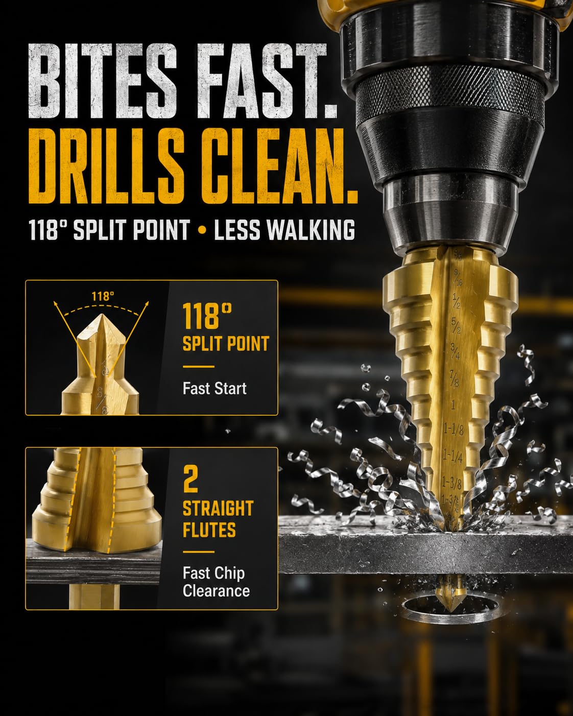 HSS Step Drill Bits - Metal Cutting 10-Piece -4