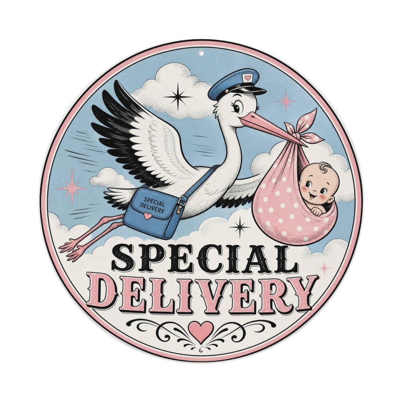 Vintage Stork Wetland Bird Special Delivery Heritage Metal Tin Sign