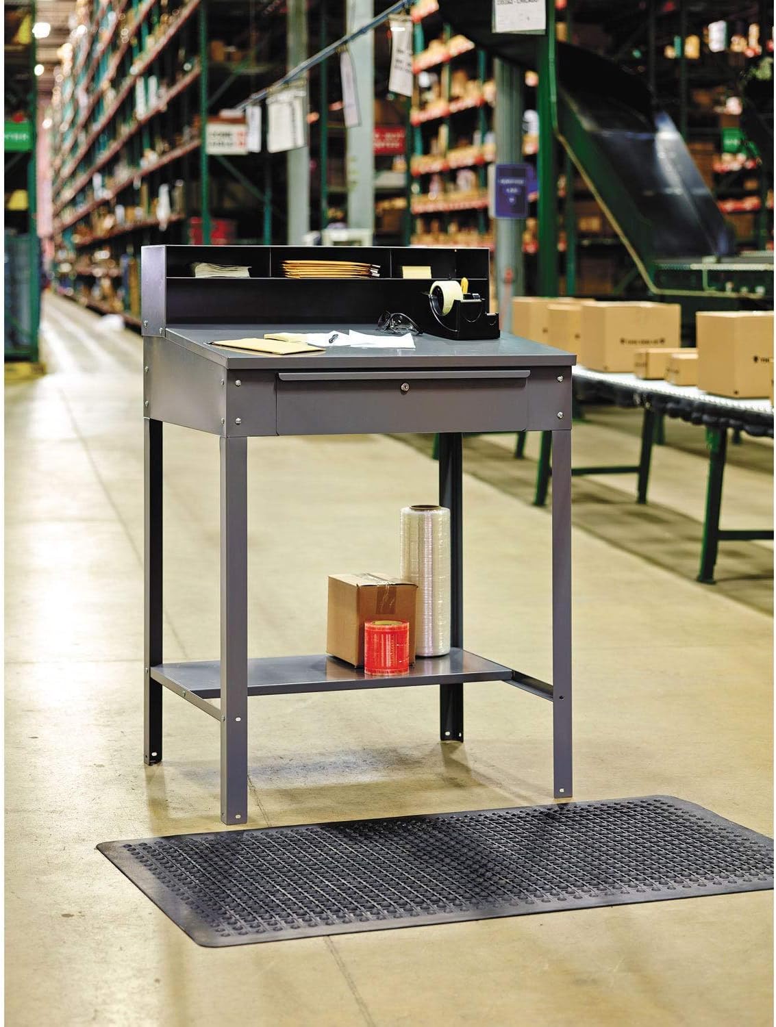 Tennsco Open Steel Shop Desk, 34.5" X 29" X 53.75", Medium Gray
