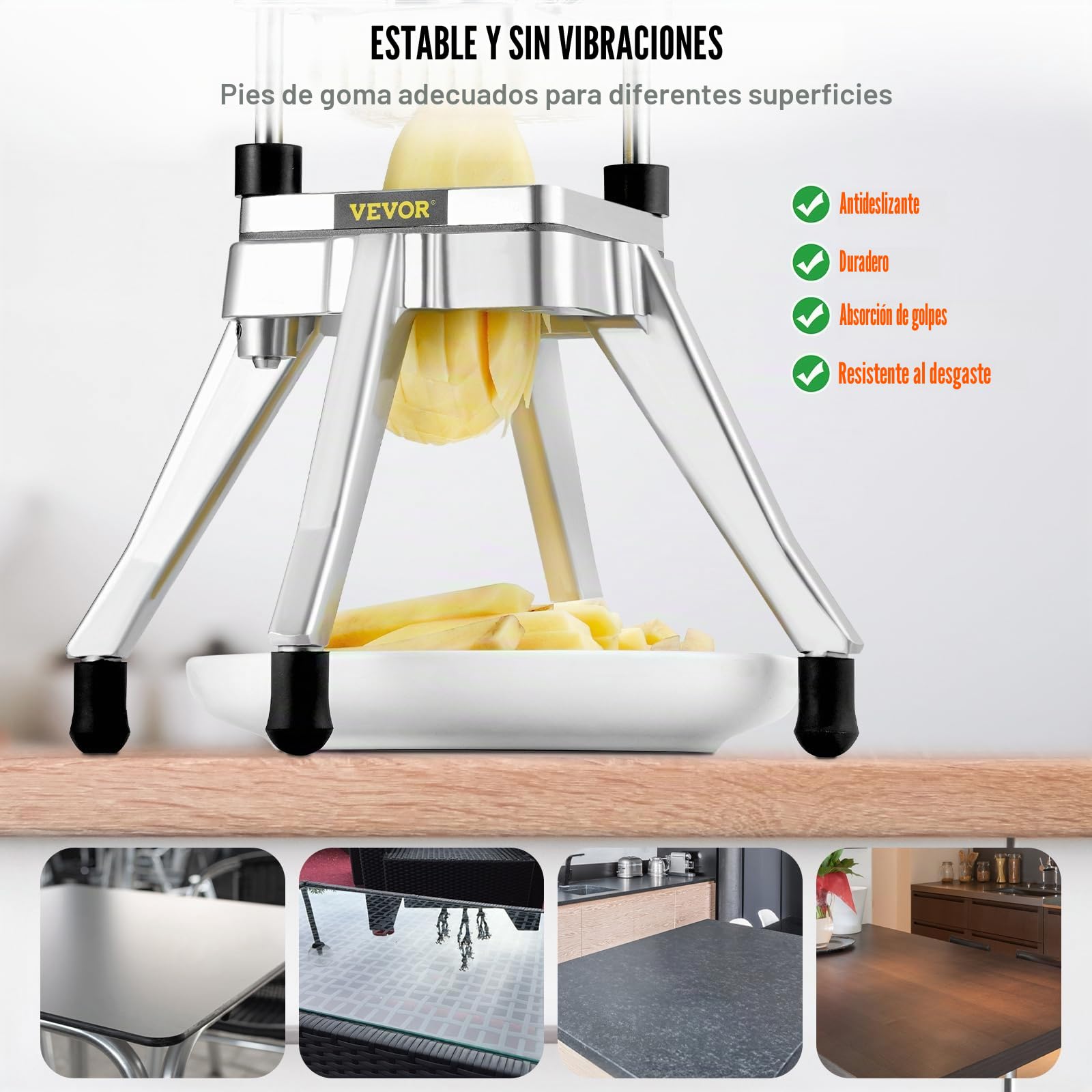 VEVOR Cortador de Verduras de Multifunción Profesional Manual con 4 Cuchillas de Acero Inoxidable 12,7/6,4/9,5 mm y 6 Cuchillas de Repuesto para Rebanar Palitos de Frutas Restaurante de Cocina
