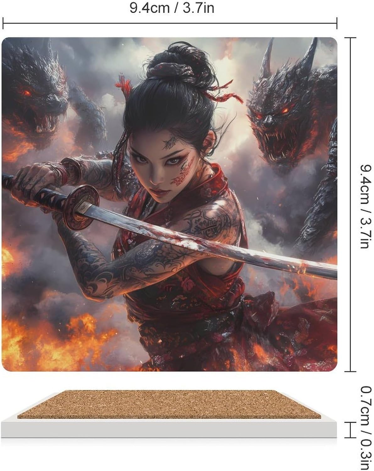 Japanese Samurai Monster Funny Ceramic Coasters for Drink Absorbent Cup Holders Tabletop Protection