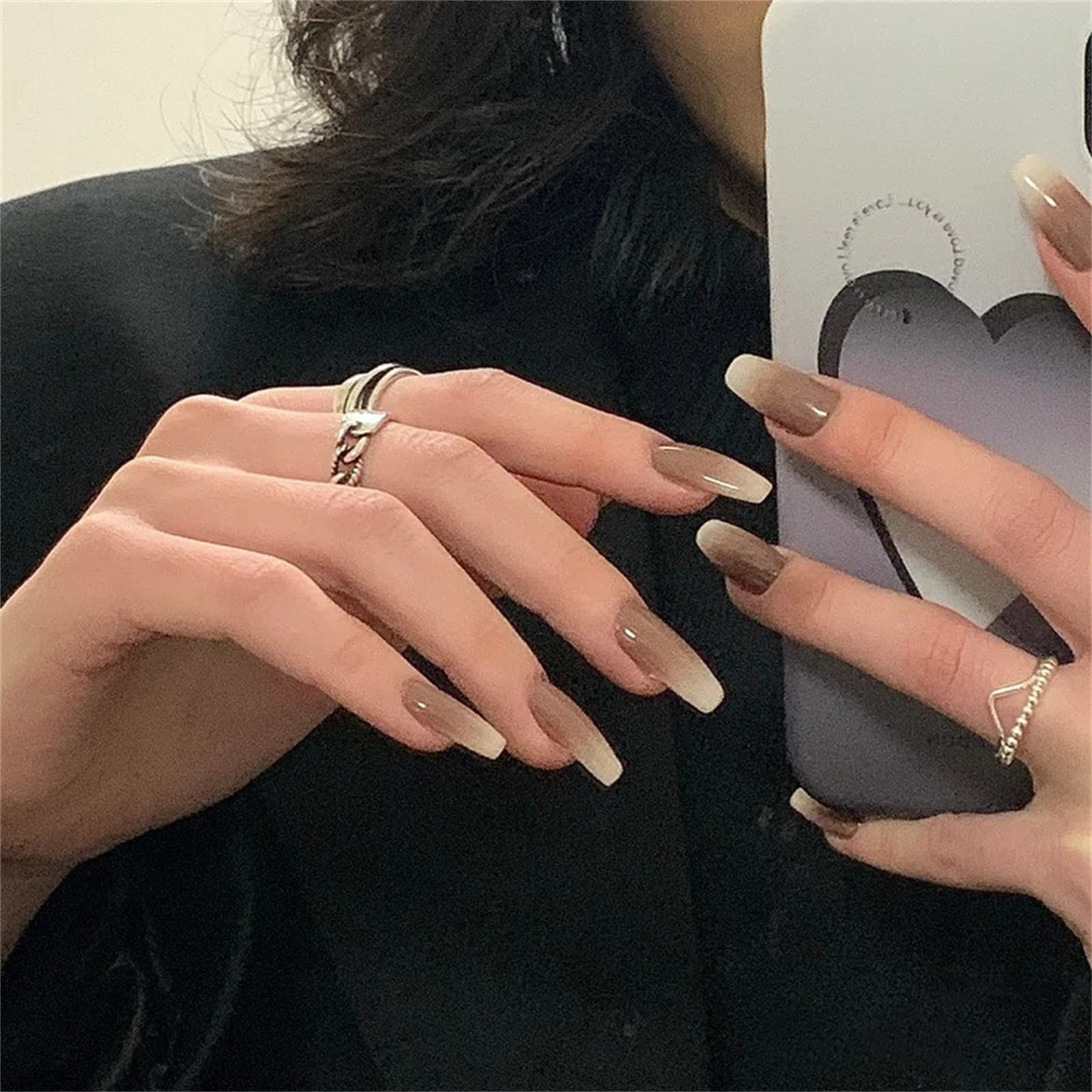 Bling Press on Nails, uñas postizas con acabado reutilizable de lujo, arte de uñas hecho a mano con diseño de manicurista con licencia (XL,C) (EL)