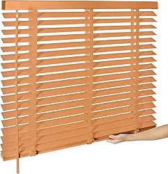 Persianas de madeira sem fio de 5 cm para janelas internas com proteção de privacidade, persianas horizontais de madeira sem fio para quarto, sala de estar, escritório, banheiro, cozinha