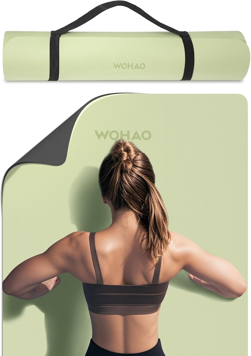 Extra Thick 8mm Yoga Mat, 72"x28" Non Slip Exercise Mat, Reversible 2-Sided Dual Color Premium POE Material, with Carrying Strap for Yoga, Pilates, Home Gym (Green+Black)