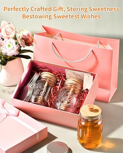 Miniatura 6 de TANGLONG Tarro de miel con tapón y tapa, juego de 3 tarros de almacenamiento de jarabe de 16 onzas con tapa, dispensador de jarabe para cocina del