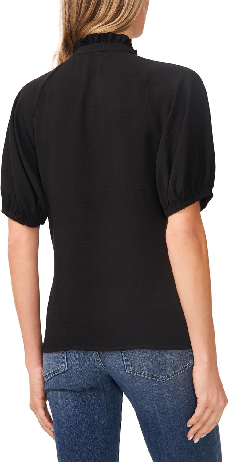CeCe Womens Ruffle Neck Raglan Split Seam Blouse - Image 2