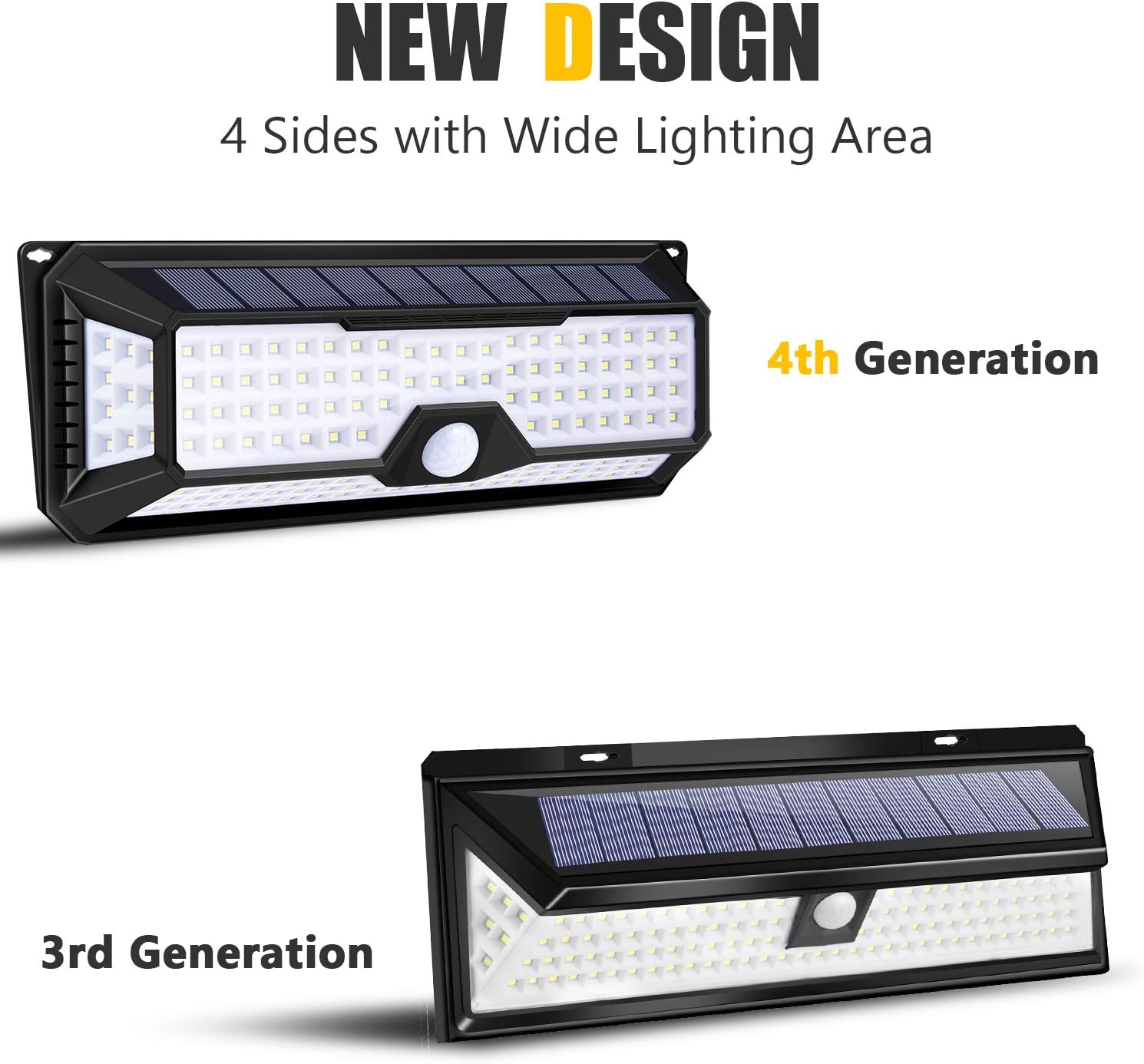 Utech 4 Sides 136 High Bright Solar LED Lights, Solar Powered Motion Sensor Light Control Sensor Lamp Waterproof & Wire Free Wall Lights for Outside Doors,Garden,Pathway,Garage,Step and Backyard Light