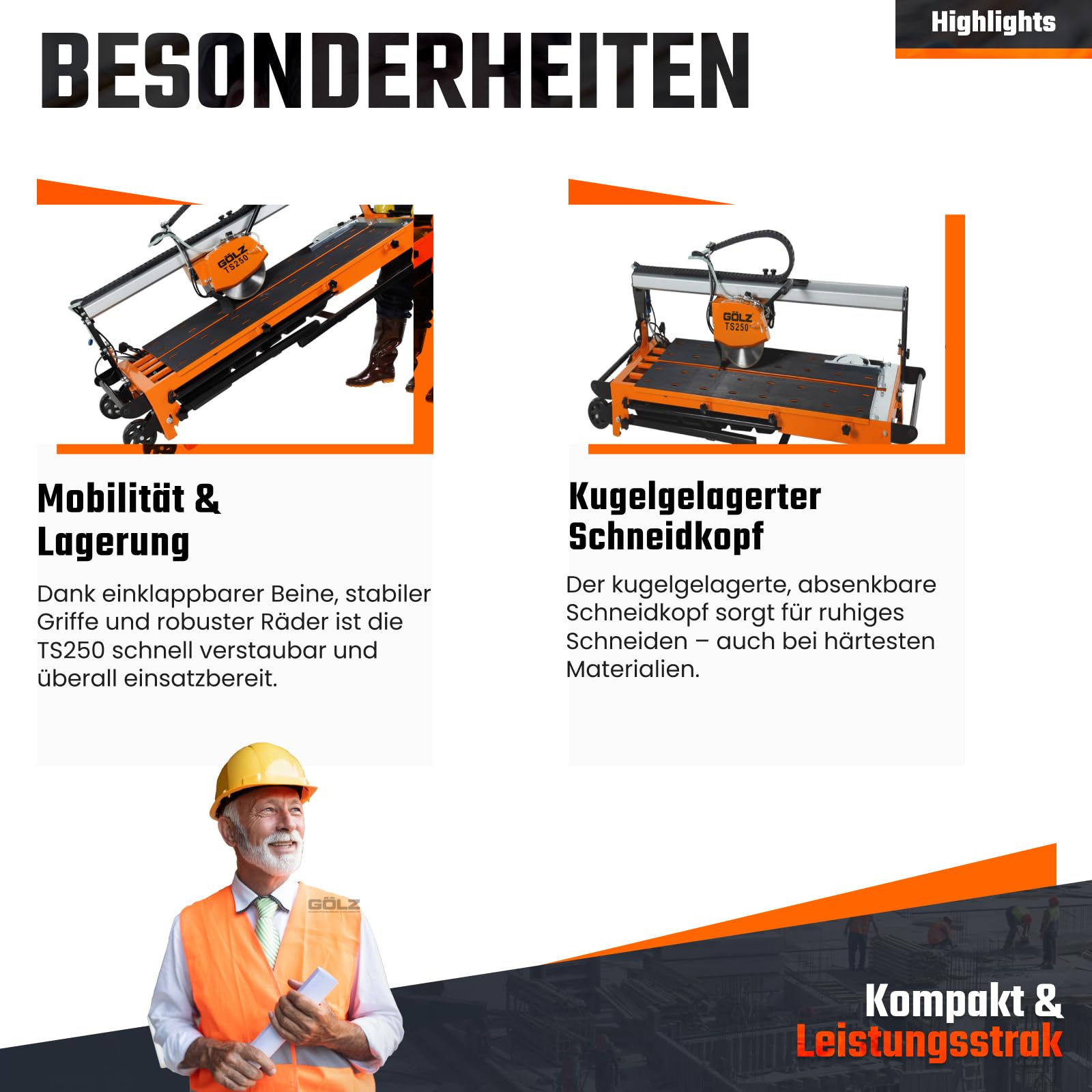 GÖLZ TS-250 - Brückenkopf - Fliesenschneidmaschine für die professionelle Anwendung! - Made in Germany