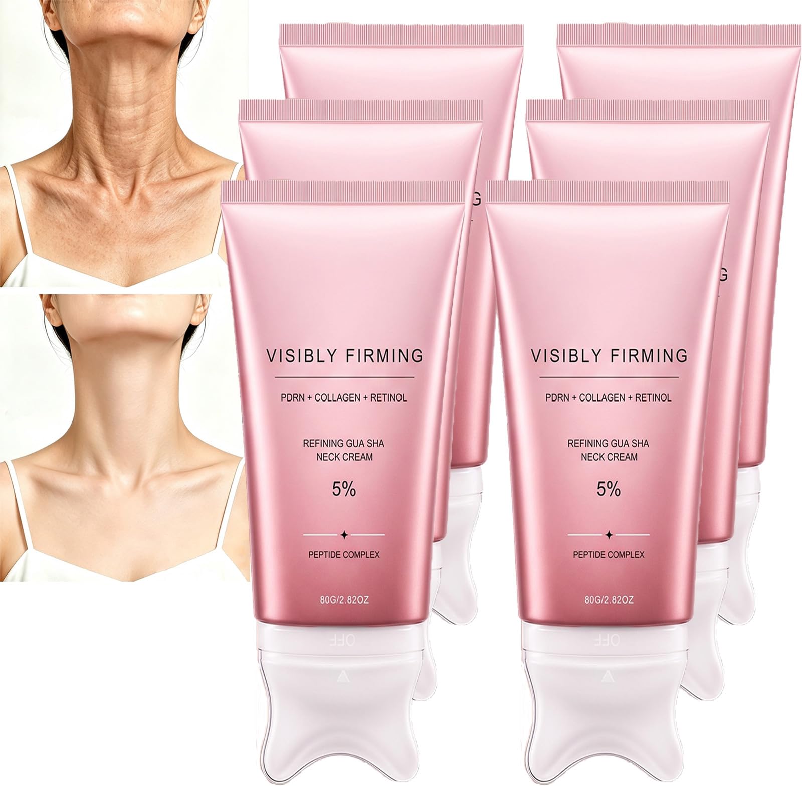 Crema rassodante per il collo PDRN Collagen Retinol – Complesso peptidico al 5% con massaggiatore Gua Sha integrato, idratante lifting e levigante per le rughe sottili del collo (6pcs)