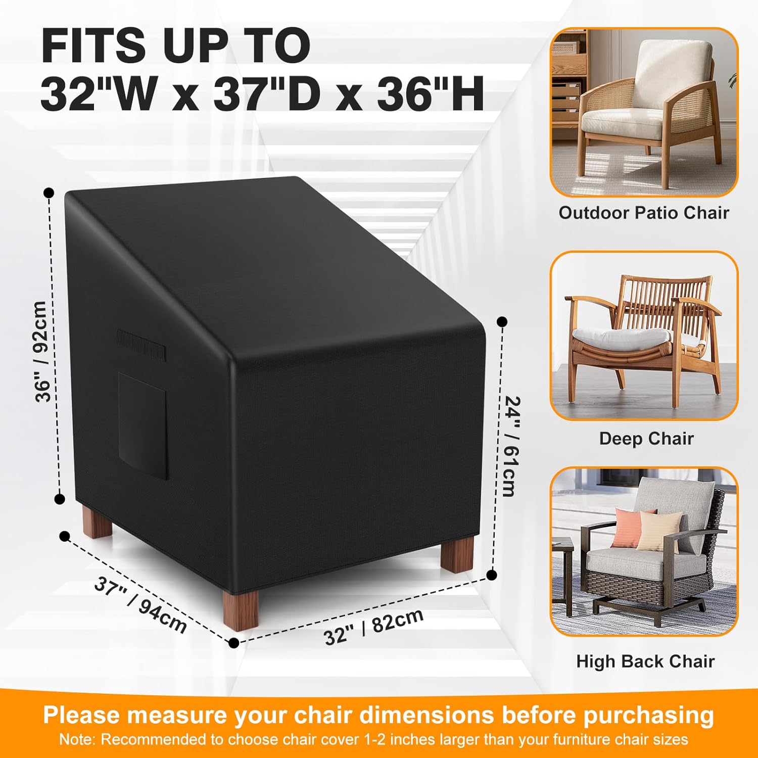 Patio Chair Covers Waterproof Heavy Duty Outdoor Furniture Cover with Air Vents for Lounge Lawn Deep Seat Outdoor Chair Black 32W x 37D x 36H Inches (2 Pack)