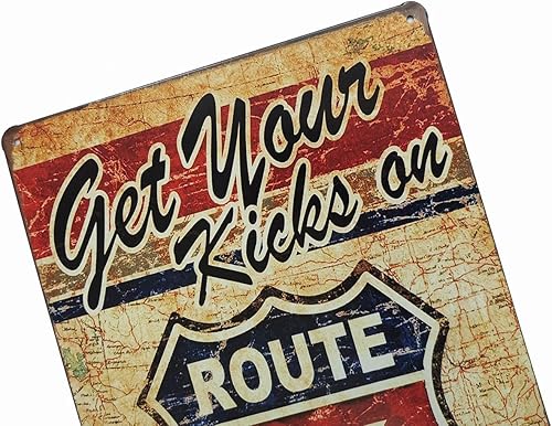 Miniatura 2 de ERLOOD Get Your Kicks Route 66 - Placa de metal retro para pared, diseño vintage, 12 x 8 pulgadas